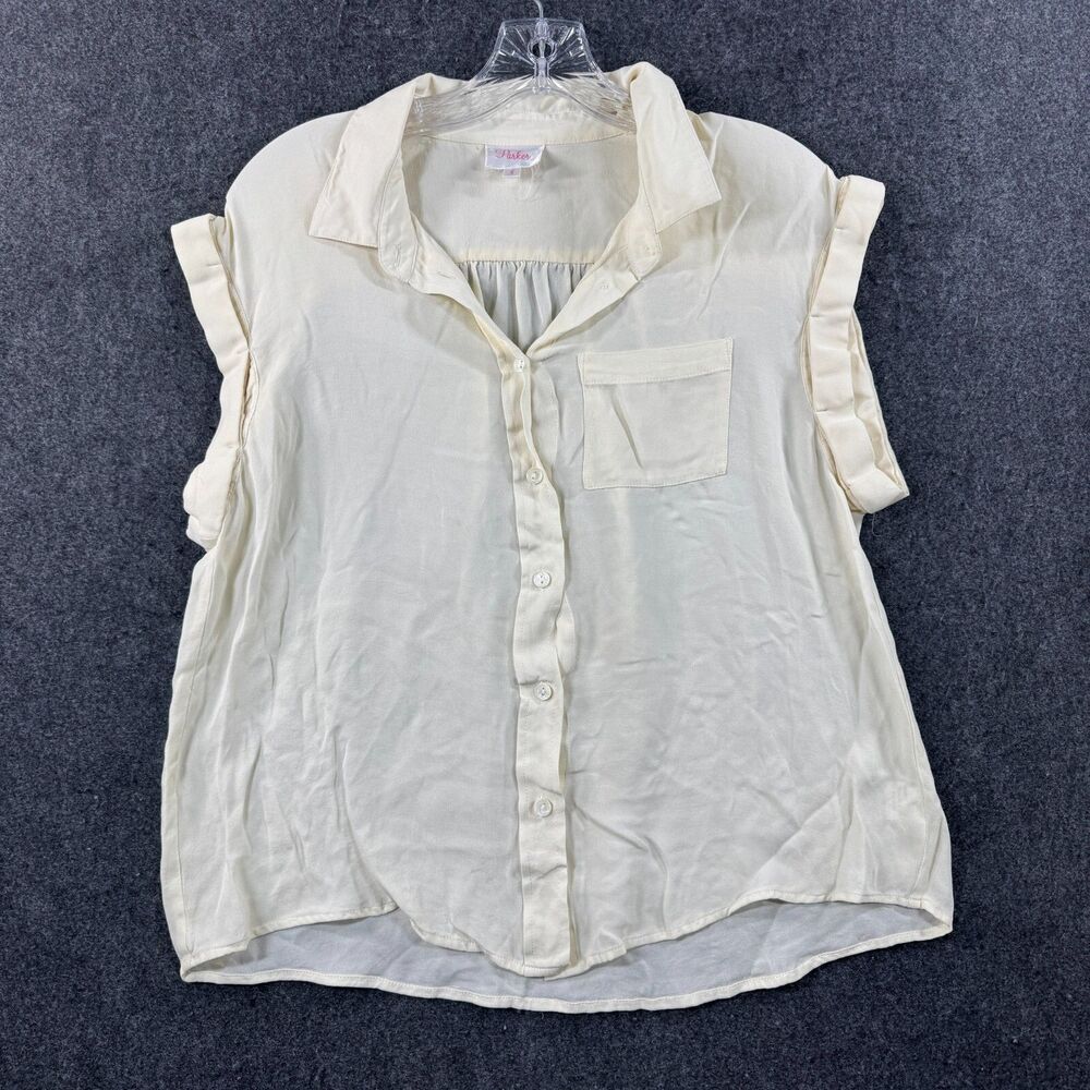 Parker Blouse Women's Small Ivory Yellow 100% Silk Button Down Dolman Sleeve